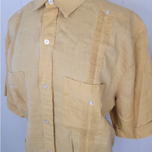D'Accord Men's 2X Gold Cuban Guayabera Shirt 100% Linen Embroidered EUC - Picture 4 of 10